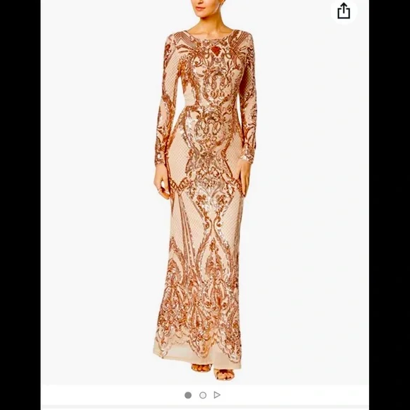 Betsy & adam embellished embroidered gown sale